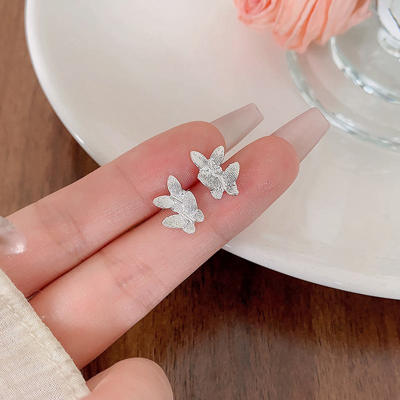 S925 Silver Needle Small Double Butterfly Stud Earrings Female Cold Wind Fairy Earrings Design Earrings