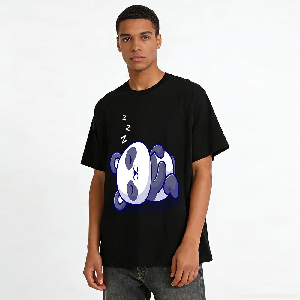 Lazy Lying Panda Print Casual Short Sleeve T-Shirt Pure cotton T-shirt