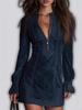2026 Sexy Slim V-neck Embroidered Long Sleeve Dress