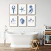 6 Pcs Blue Coastal Wall Art Watercolor Starfish Conch Jellyfish lobster Painting Cute Sea Life Poster Print for Modern Waterfront Themed Home