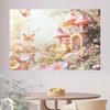 2D Fantasy Mushroom Home Tapestry, Soft Pink Floral Fairy Tale Background for Home Decor