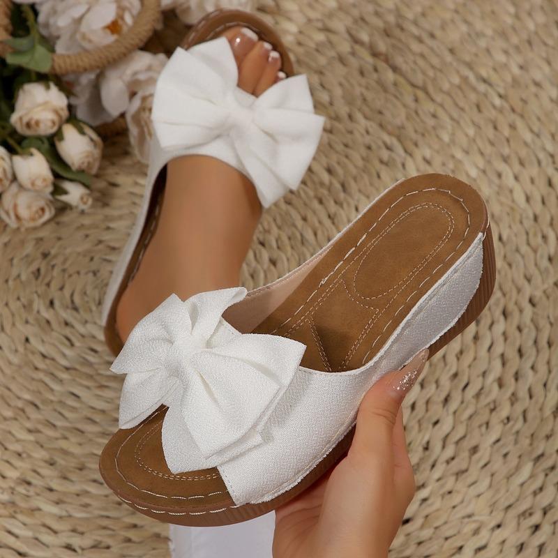 

Summer new fashion bow thick-bottomed cool slippers large size outside women s vacation beach slippers 36