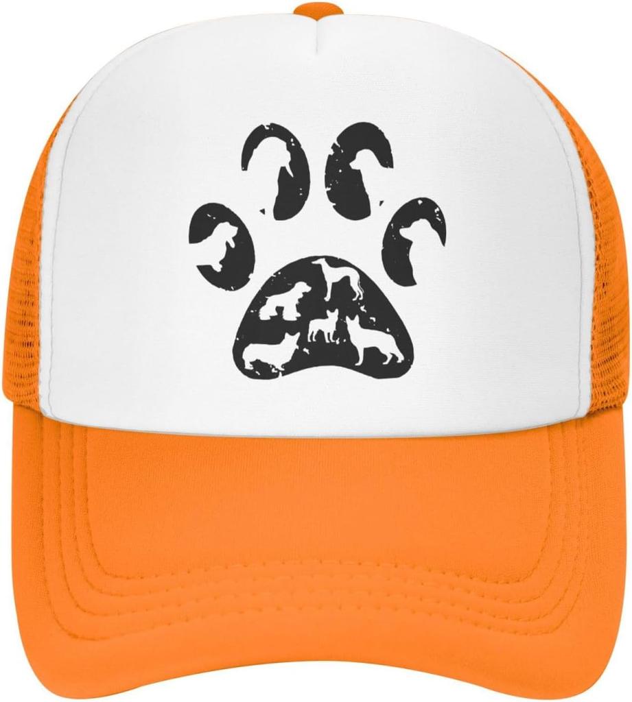 Dog Paw Print Silhouette Trucker Hat Polyester Mesh Baseball Cap Outdoor Adjustable Snapback for Adult