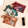 Square Solid Color Mesh Storage Bag Portable Zipper Coin Purse ID Card Credit Card Storage Bag Stationery Storage Box