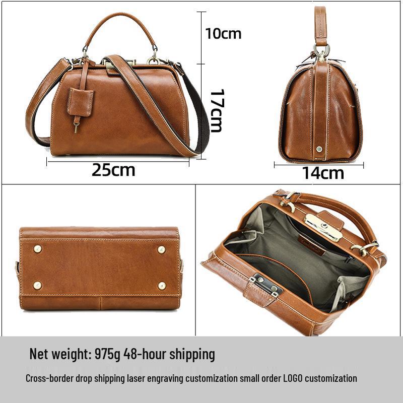 Full-Grain Lambskin Leather Crossbody Handbag with High-End Metal Lock for Women