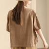 Women's Vintage Oversized Literary Cardigan Cotton-Linen Blend With Pockets Single Breasted Button Up Short Sleeve Top With Elegant Appeal