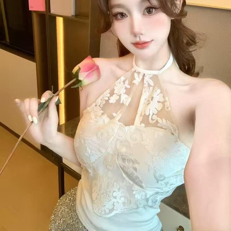 Lace neck sling vest with chest pad female pure desire style hot girl one-word shoulder tube top short top bottoming shirt