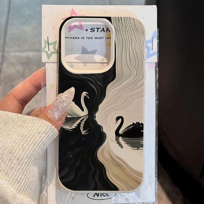 Fashion Black White Swans Pattern Phone Case For iPhone 17 16 Pro Max 16 15 14 Plus 13 12 11 Pro Max 16E 17 Air XR XS Soft Cover