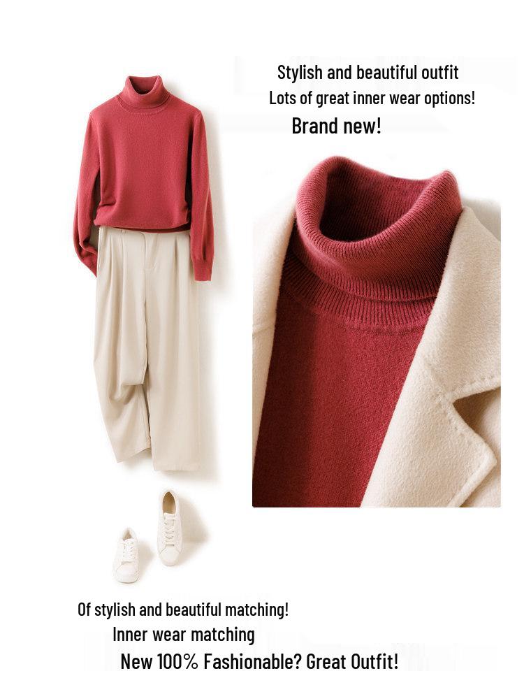 Women's 2026 Cashmere Knit High Neck Sweater - Autumn/Winter Short Top