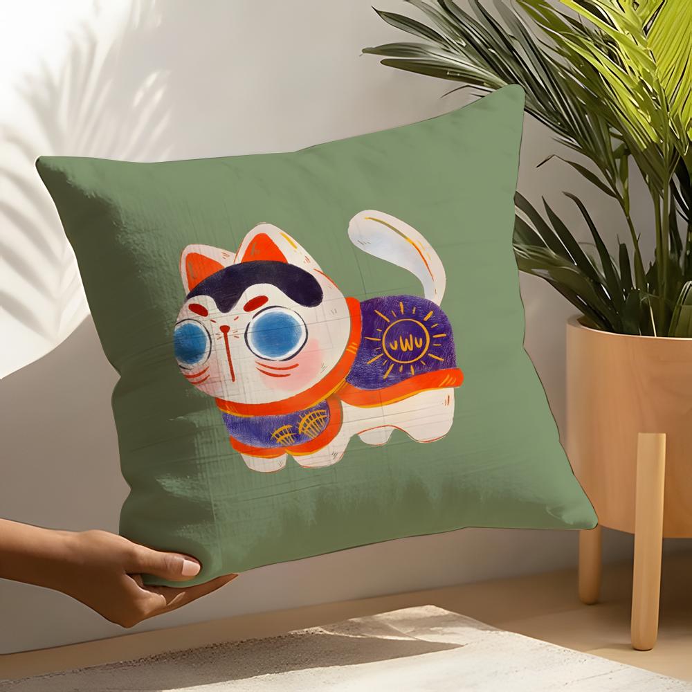 Linen Cushion Covers For Decorative Sofa Home Pillows Case Car Chair Pillows Cases Japanese Traditional Shrine Ritual Prints