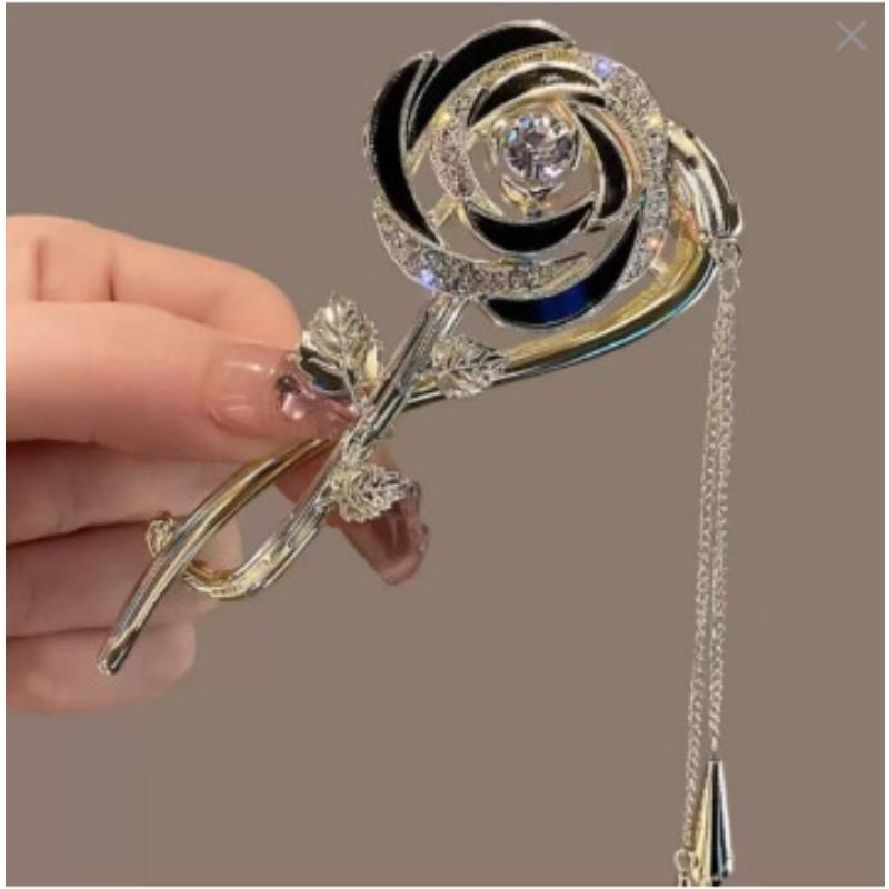 French Rose Hair Clip, Versatile and Stylish Women's Hair Clip, Metal Hair Bun Shark Clip Hair Accessory