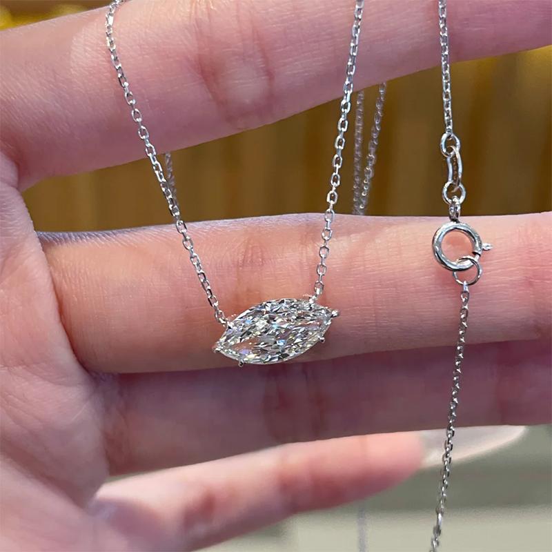 Marquise Cut Lab Grown Diamond Dainty Marquise Necklace Edge Embellished Small Diamonds Pendant