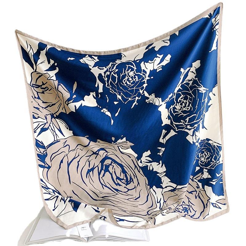 90CM Four Seasons Square Großer quadratischer Schal Luxus dekoratives Hemd Professionelles Kopftuch Haarband Sonnenschutz Kopftuch