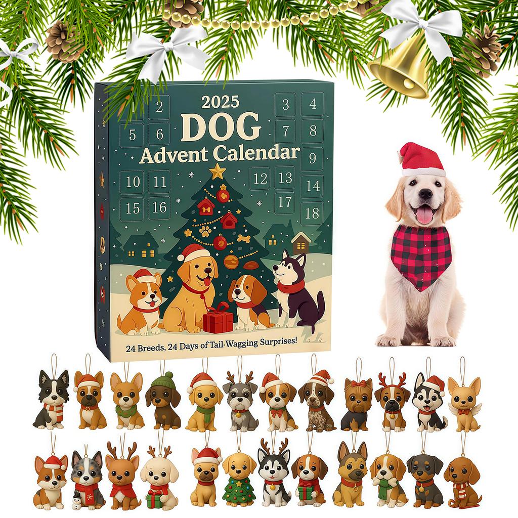2025 Cute Dog 24 Days Christmas Countdown Calendar Acrylic Dogs Figure Ornaments Xmas Advent Calendar Xmas Gifts for Dog Lover