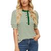 Women Casual Loose Striped Ruffled Collar Short Sleeve T Shirt Top