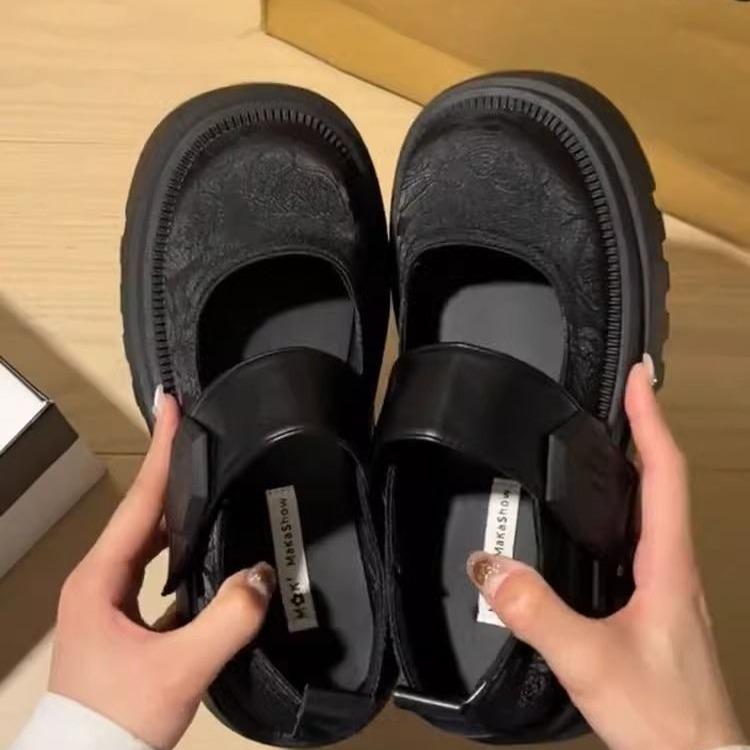 Fashion Vintage Punk Best - Selling Black Embossed Chunky Mary Janes, Velcro Strap, Ideal for Daily Streetwear