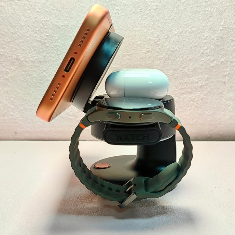 Portable Foldable Bedside Magnetic Wireless Charging Station Including Night Light and Stand for Smartphones Smartwatches Earbud