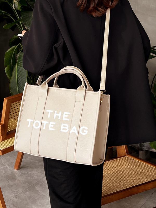 Solid Color PU Leather Women's Tote & Crossbody Shoulder Bag - Large Capacity, Simple & Casual Design