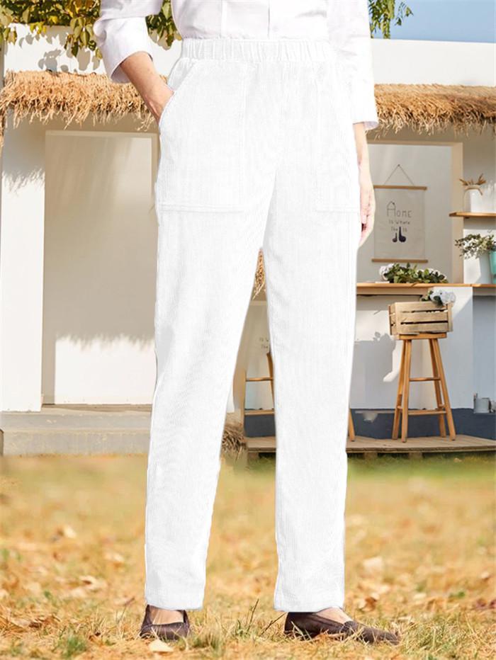 Women's Autumn/Winter Corduroy Elastic Waist Straight-Leg Pants