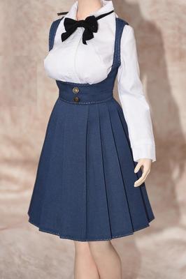 Scale Action Figure Compatible with TBLeague Body GS Style Beautiful High School Girl JK School Style Navy Blue High Waist Overall Skirt Shirt and Tie