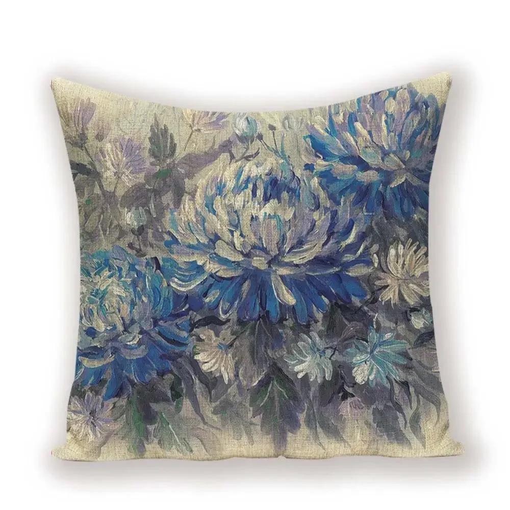 Vintage Floral  Linen Pillow Case Sofa Living Room Seat Car Soft Cushion Cover Home Decorative Pillowcase 45*45cm