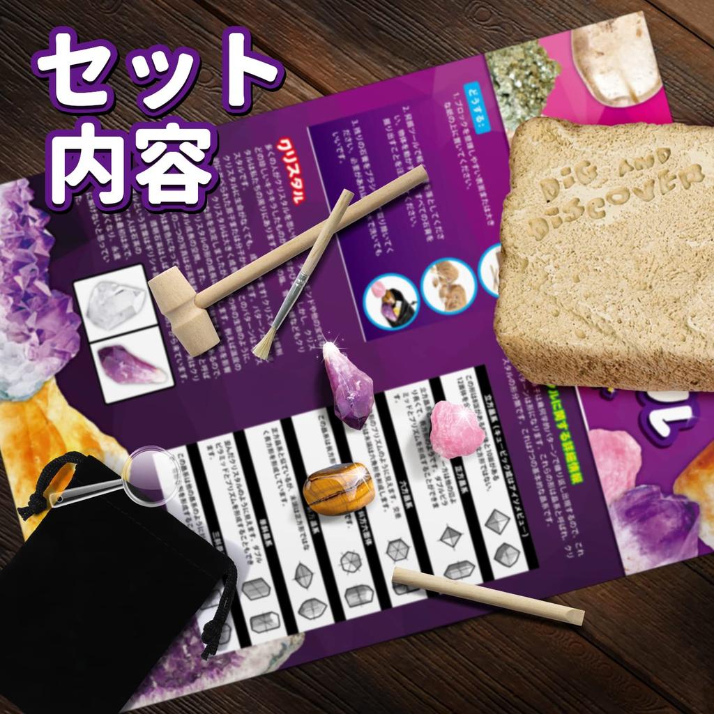 Jindong Kit de Creusage pour Enfants Kit de Fouille de Pierres Précieuses Outil d'Excavation de Gemmes Incluant Jouet Scientifique STIM Cadeau avec Pochette pour Garçons Filles Adultes