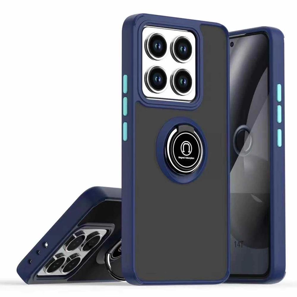 Armor Holder Funda for Xiaomi 14T Pro Case Translucent Frosted Ring Stand Protection Back Cover for Xiaomi 14T Shockproof Capa