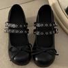 Design shoes women's spring thick heel ballet bow heightening versatile punk Mary Jane shoes women's ballet academy style