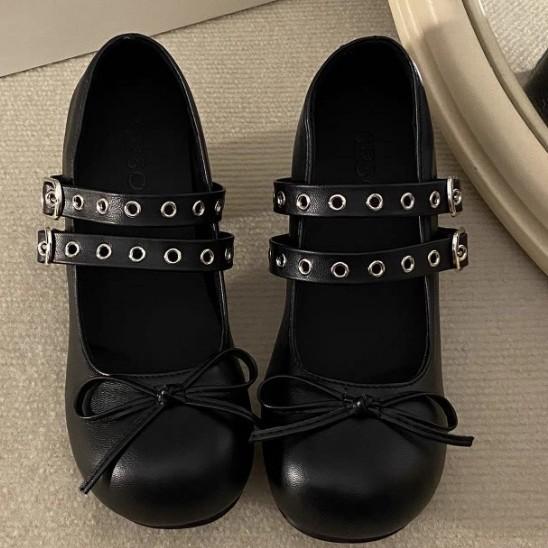 Design shoes women's spring thick heel ballet bow heightening versatile punk Mary Jane shoes women's ballet academy style