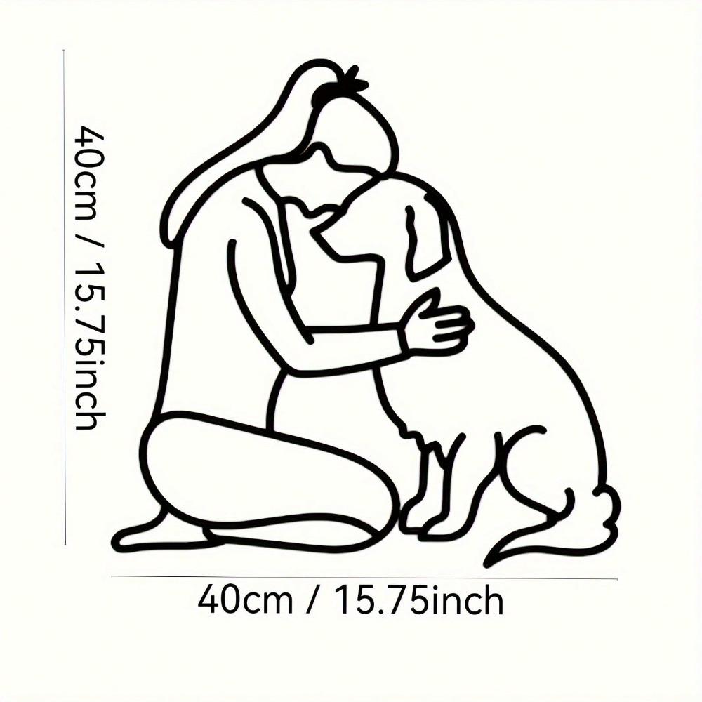 Metal Dog and Woman Portrait Wall Art 15.75 Inch Home Decor Easy Hanging Living Room Bedroom