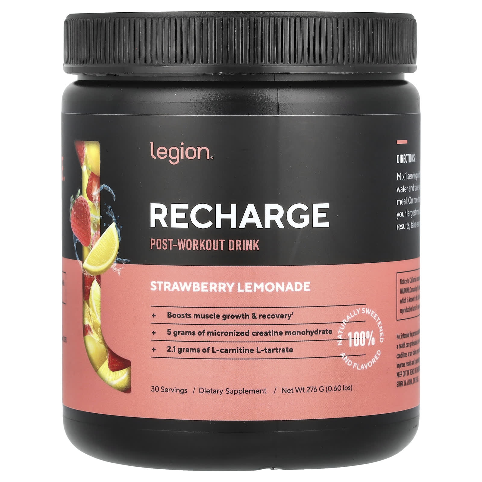 

Recharge, Post-Workout Drink, Strawberry Lemonade, 276G(0.6Lb)