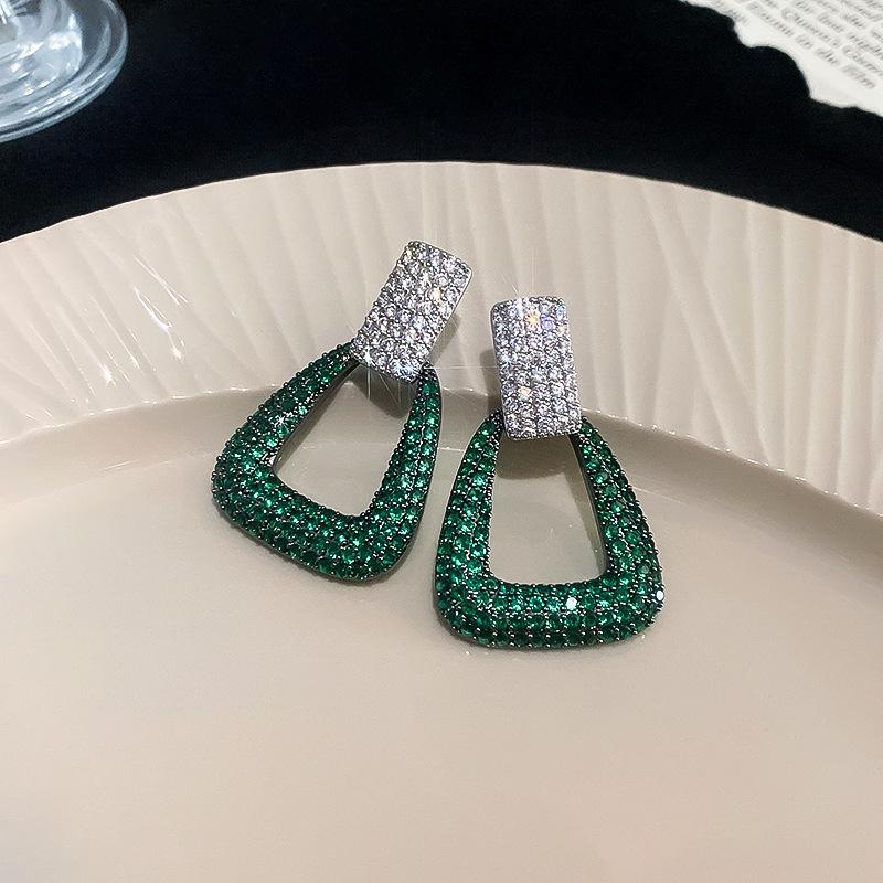 Silver Needle Zircon Trapezoid Korean Small Popular Fashion Style Premium Earrings Light Luxury Versatile Earrings