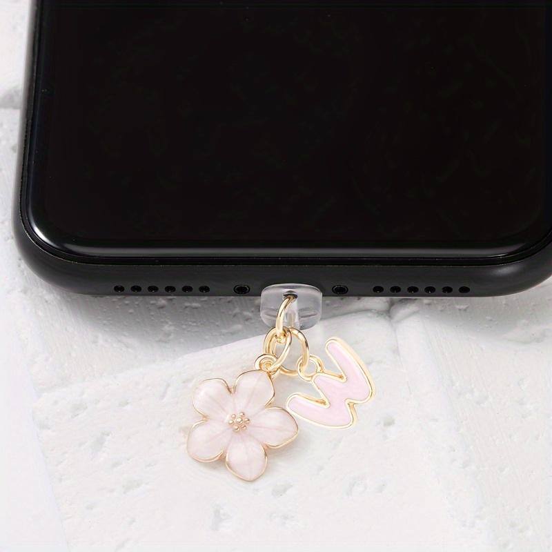Fashionable Pink Flower Letter Phone Dust Plug, Exquisite A-Z Letter Alloy Pendant, Suitable As a Birthday Gift for Women
