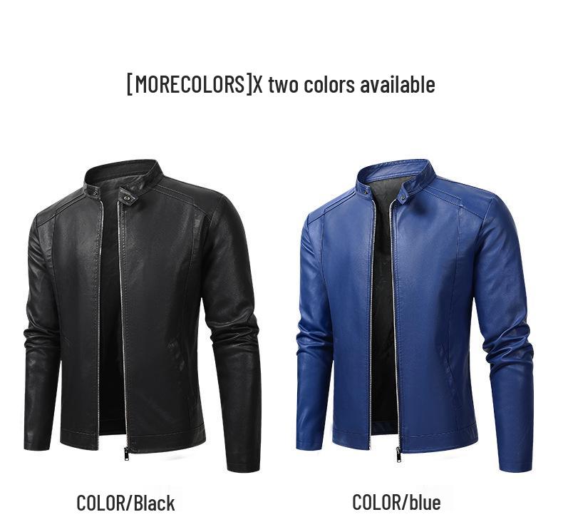 2025 Men's Color Block PU Leather Motorcycle Jacket - British Casual Style