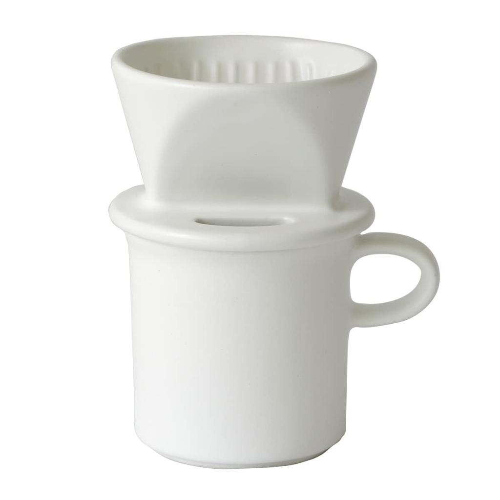Kamoshika Douguten Ceramic Coffee Dripper and Mug Set for One Person, Banko Ware, Made in Japan (White)