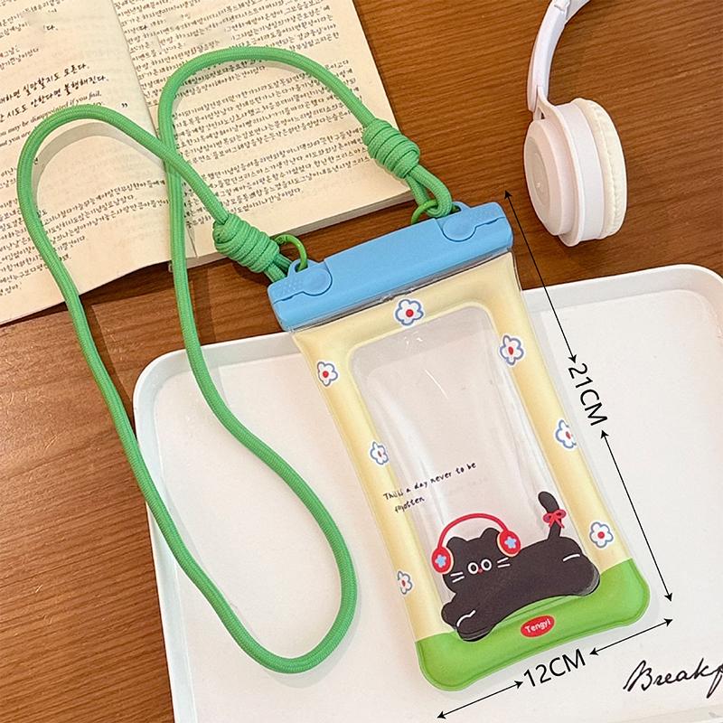 

Cute Cartoon Waterproof Phone Pouch Anti Sinking Air Waterproof Phone Bag Swimming Drifting Clear Touchable Lanyard