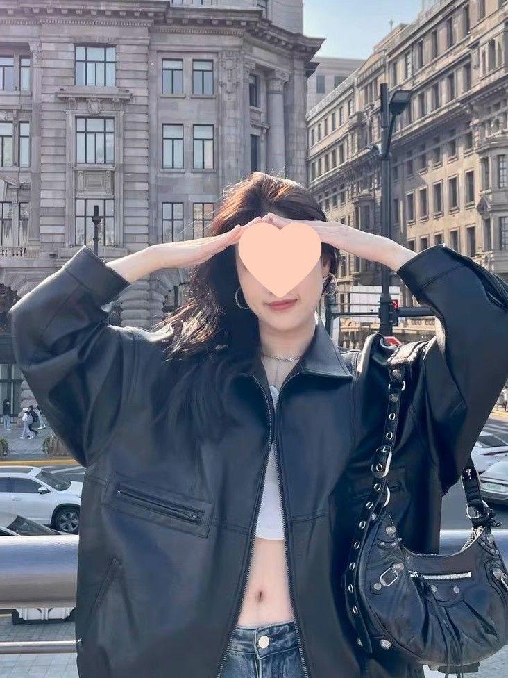Korean Retro Women's Motorcycle Leather Jacket - Spring & Autumn Fashion, Hong Kong Style, Small Size