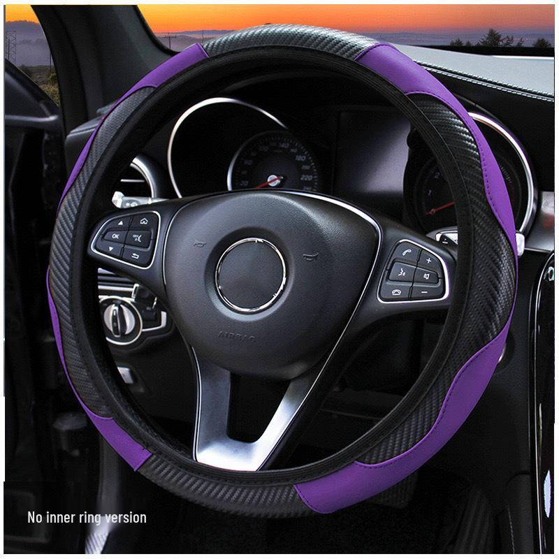 Women's Carbon Fiber Leather Steering Wheel Cover, Wear-Resistant and Comfortable Fit for 14.5-15 Inch Wheels