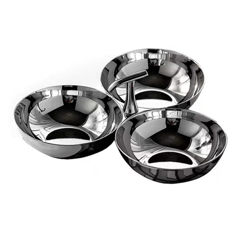 Stainless Steel Dessert Tray 3 Compartment Snacks Dish Convenient Fruit Plate