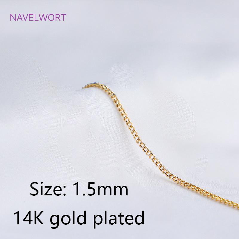 No Fade 14K Gold Plated Thin Curb Chain,Supplies For Women Necklace Bracelet Making Findings Side Chain Wholesale