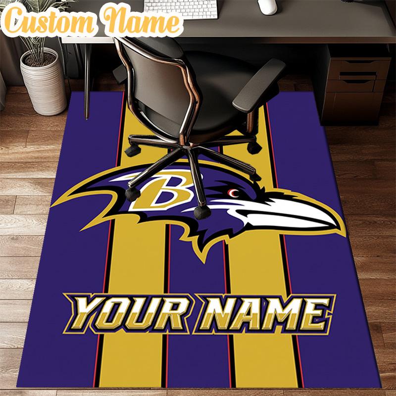 Custom Name football Ravens Logo Rug Office Rug Chair Mat Non Slip Carpet Rugs for Bedrooms Dining Room Living Room Home Decor gifts
