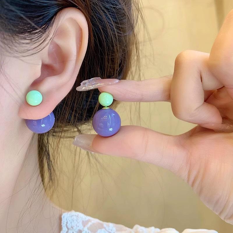 Candy Color Double-Sided Round Ball Earrings: Versatile Women's Fashion, Simple and Chic Style, Sweet and Cool Accessories
