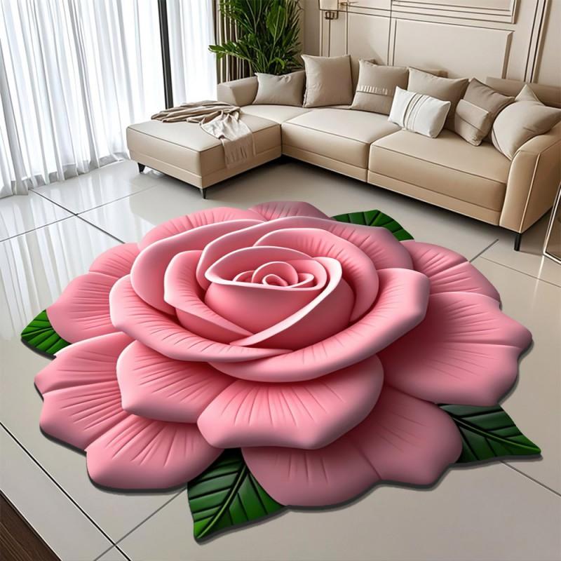 3D Floral Diatomite Floor Mat Living Room Sofa Coffee Table Non-Slip Absorbent Rug Washable Home Decor