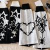 Reversible Knitted Long Tube Leg Warmers with Cute Cats Pattern for Women Punk Grunge Flared Boot Covers Footless Socks