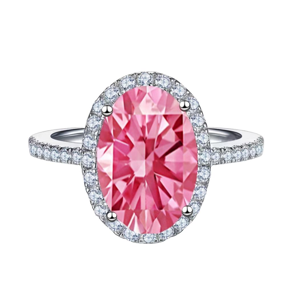 2026 Micro Inlaid Egg Shaped Diamond Colored Pink Zircon Ring with Temperament and Large Egg Shaped Diamond Ring for Women