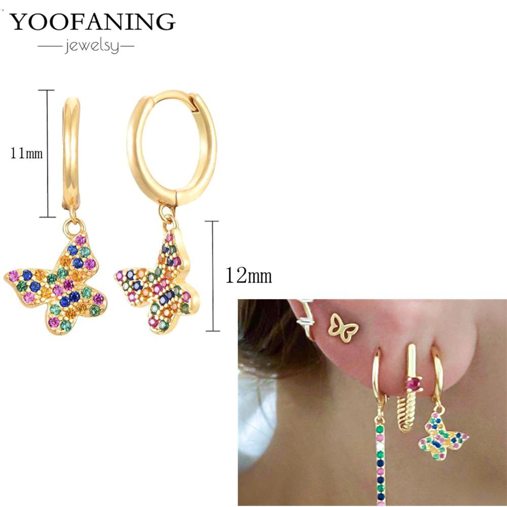 925 Silver Ear Needle Exquisite Hoop Earrings Colored Zircon Butterfly Heart Series Earrings for Women Jewelry Gift