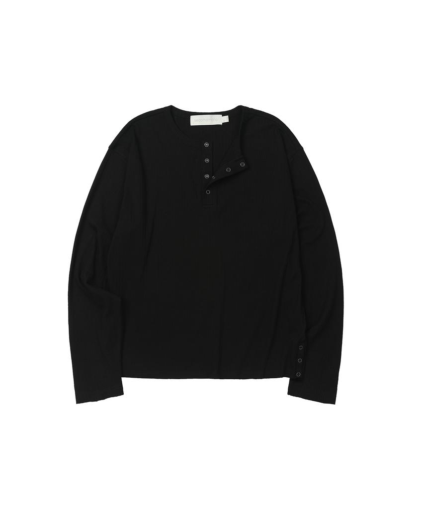 Sekeonmonollogeu Ribbed Henley Knit Long Sleeve [Black]_Sets044Black