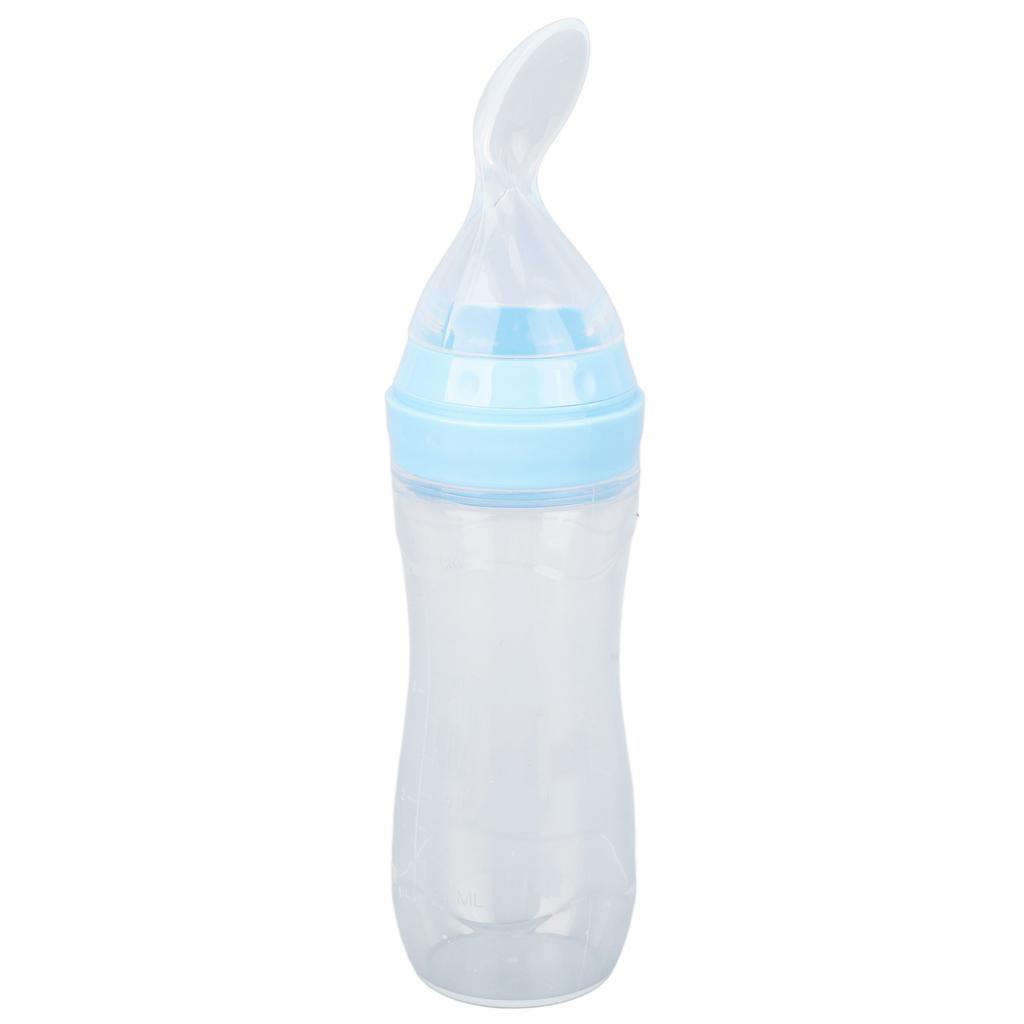 Food Feeder Soft Silicone One Handed Operation Scale Design Feeder with Soft Spoon for Elderly Patients Blue