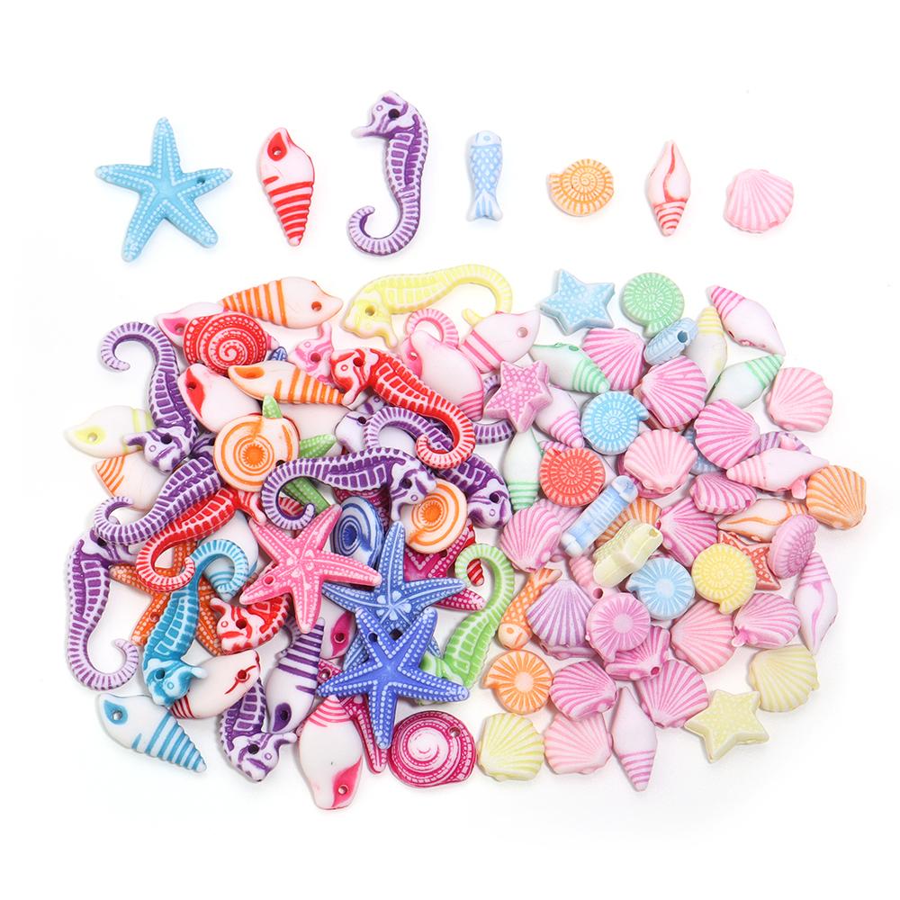 100pcs Conch Sea Shell Beads for Jewelry Making Ocean Acrylic Beads Starfish Anklet Bracelet Necklace DIY Handmade Accessories