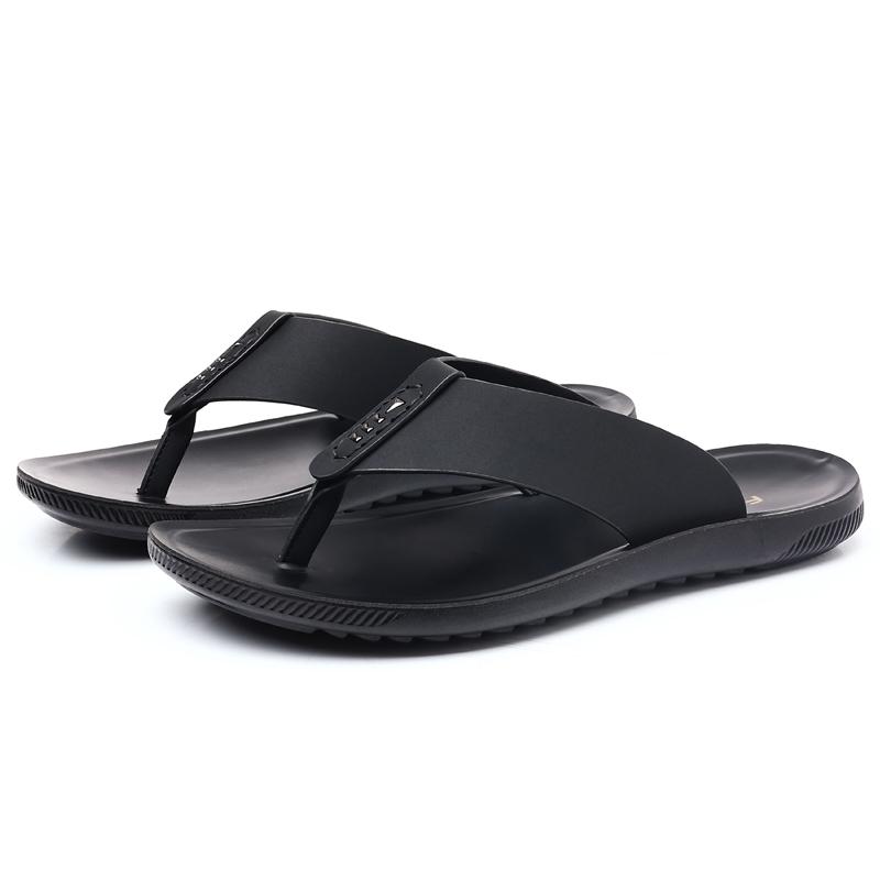 

Модные кожаные шлепанцы, мужские тапочки, домашние сандалии из искусственной кожи, легкая мужская летняя обувь Sandalias, удобные пляжные сандалии на открытом воздухе 38 чёрный